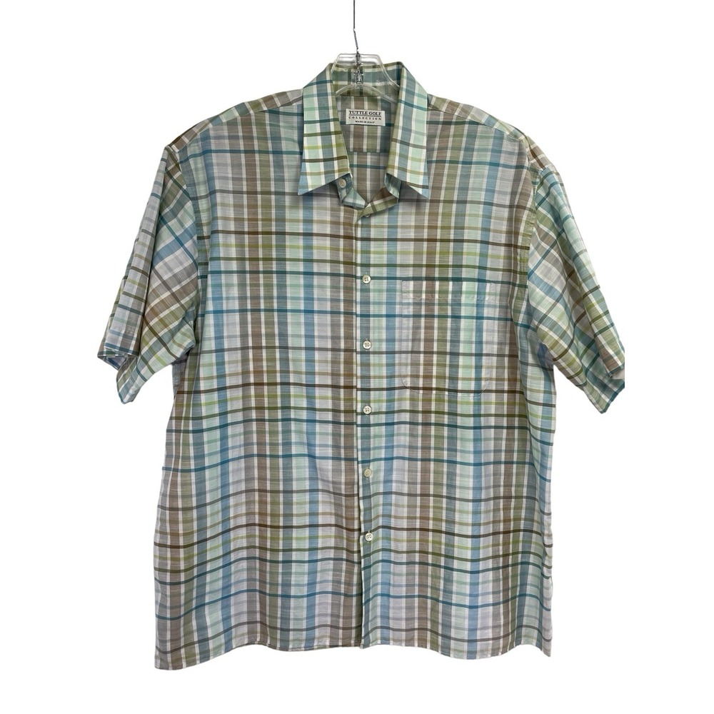 Tuttle Golf Collection Mens XL Plaid Button Up Shirt (BB40) Vintage Italy Made